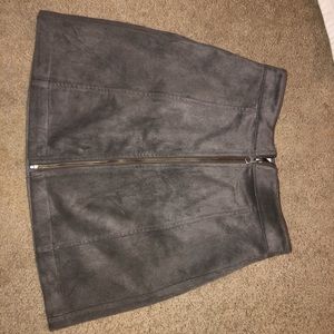 suede mini zip-up skirt